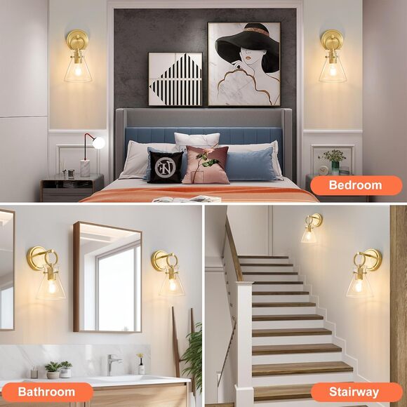 Gold Wall Sconces Set of 2 Modern Vanity Light Fixtures for Bathroom Wall Mount - Picture 7 of 9